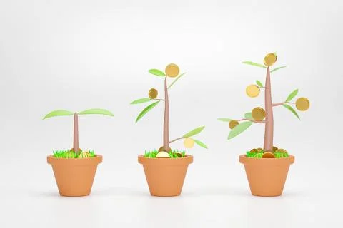 3d render. Money tree growth diagram. Business investment growth concept. Stock Photos