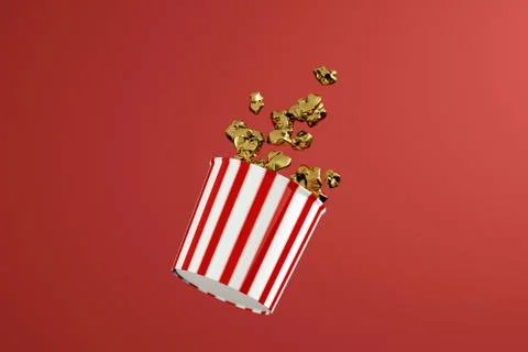 3d render of monochrome yellow popcorn box. Levitation food. Cinema snack Stock Illustration