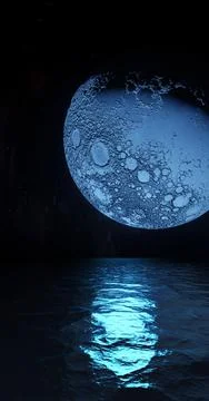 3d render, moon with background milky way moon track reflection in water, sea イラスト素材
