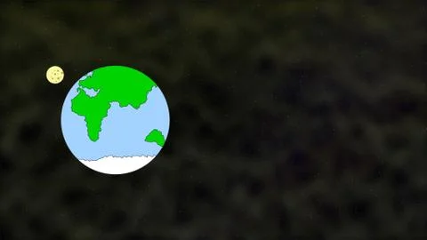 3d render. Moon orbitting around the earth in flat cartoon style. Ilustração Stock