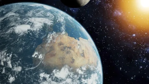 3D Render of moon rotating around planet earth while earch is rotating on its Stock Footage 139319129