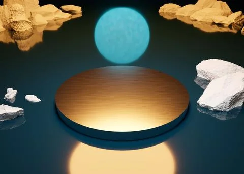 3d render of Moonlit product presentation stage on water surface and rocks again Stock Illustration
