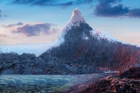 3d render of morning mountain with snow. Stock Illustration