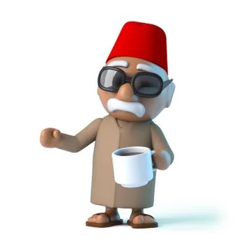 3d render of a Moroccan holding a cup of coffee. Stockillustratie
