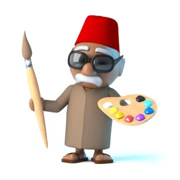 3d render of a Moroccan holding a paint brush and palette. Stockillustratie