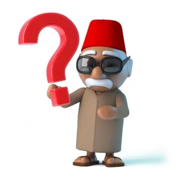 3d render of a Moroccan holding a question mark symbol 스톡 일러스트