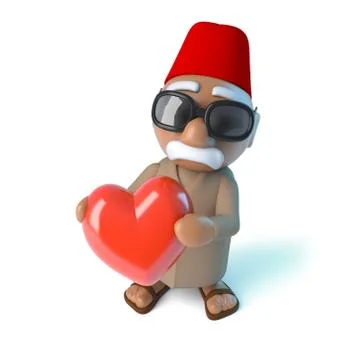 3d render of a Moroccan holding a red heart Stock Illustration