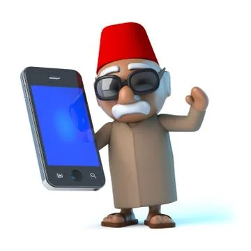 3d render of a Moroccan holding a smartphone 스톡 일러스트