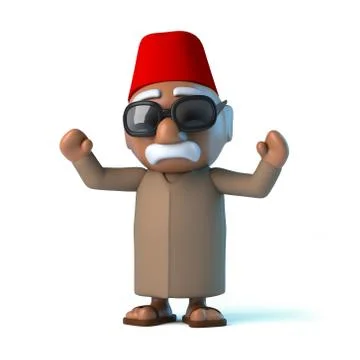 3d render of a Moroccan man in a fez cheering and waving his arms in the air. Stockillustratie