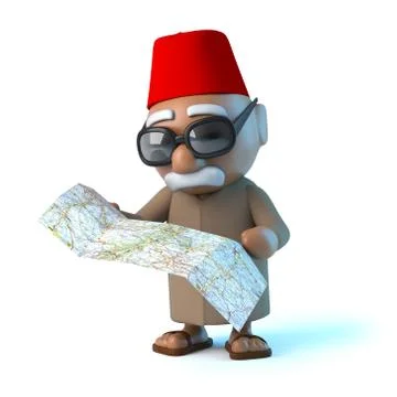 3d render of a Moroccan reading a map. Stock Illustration