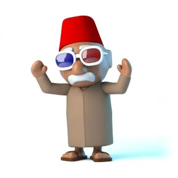 3d render of a Moroccan wearing 3d glasses. Stock Illustration