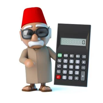 3d render of a Moroccan wearing a fez and holding a pocket calculator. Stockillustratie
