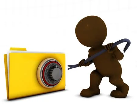 3D Render of Morph Man Breaking into a secure folder Illustrazione stock