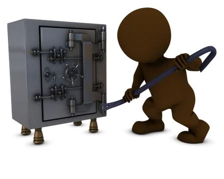 3D Render of Morph Man breaking into a safe Stock-Illustration