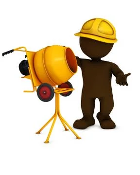 3D Render of an Morph man builder with cement mixer Stock Illustration