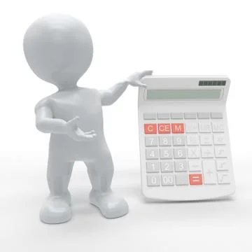 3D Render of Morph Man with Calculator Stock Illustration