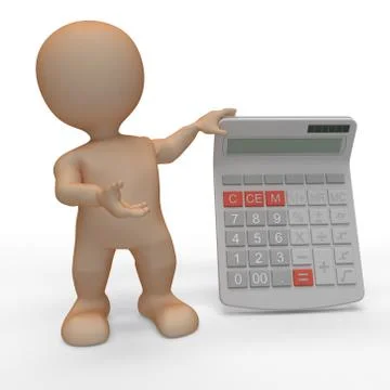 3D Render of Morph Man with Calculator Stock Illustration