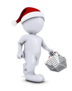 3D Render of Morph Man with christmas shopping basket Stock-Illustration