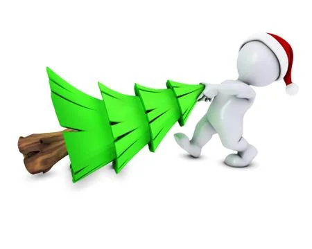 3D Render of Morph Man with christmas tree Illustrazione stock