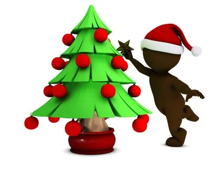 3D Render of Morph Man with christmas tree Illustrazione stock