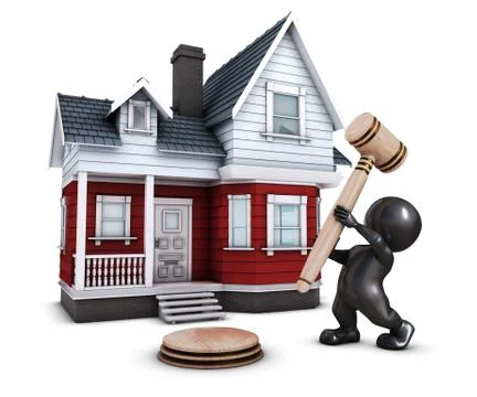 3D Render of Morph Man with house and gavel 스톡 일러스트