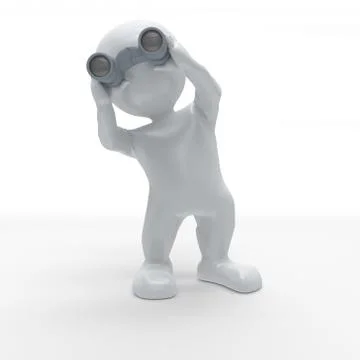 3D Render of Morph Man Looking Through Binoculars Stock Illustration