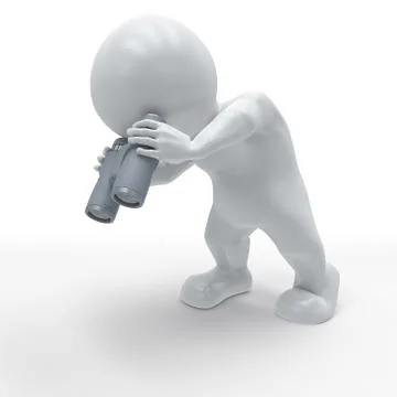 3D Render of Morph Man Looking Through Binoculars Stock Illustration