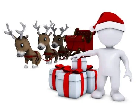 3d render of a morph man santa and reindeer Illustrazione stock