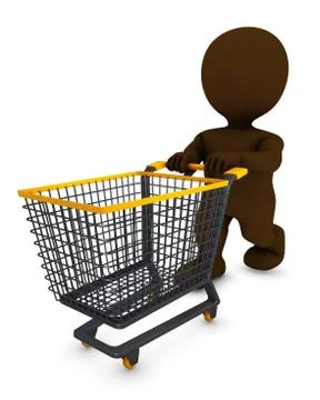 3D Render of Morph Man with shopping cart Stock-Illustration