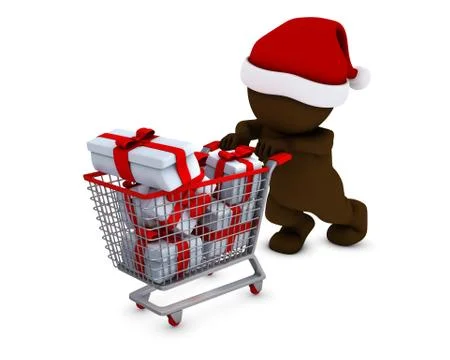 3D Render of Morph Man with shopping basket Stock Illustration