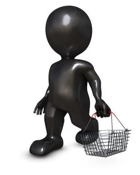 3D Render of Morph Man with shopping basket Ilustração Stock