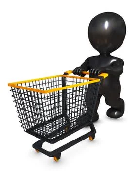 3D Render of Morph Man with shopping cart Stock Illustration