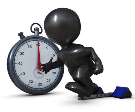 3D Render of Morph Man on starting blocks and stop watch Stock Illustration