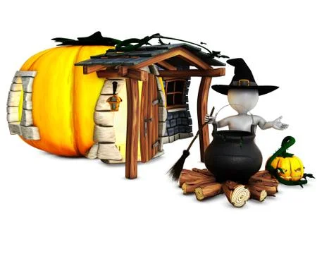 3D Render of Morph Man Witch with cauldron Stock-Illustration