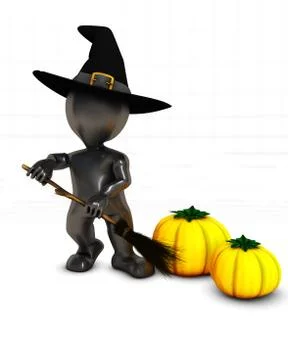 3D Render of Morph Man Witch with pumpkins Stock Illustration