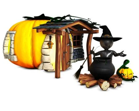 3D Render of Morph Man Witch with pumpkins Stock Illustration