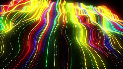 3d render. Motion design background. Festive bg with multicolored particles Illustrazione stock
