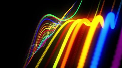 3d render. Motion design background. Festive bg with multicolored particles Illustrazione stock