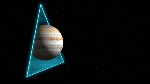 3D Render. Motion of planet Jupiter through portal against the background of  Stock Illustration