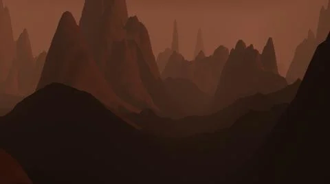 3D render mountain landscape having planet mars-like environment. Illustrazione stock