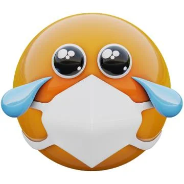 3D render of moved and touched emoji face in medical mask Stock Illustration