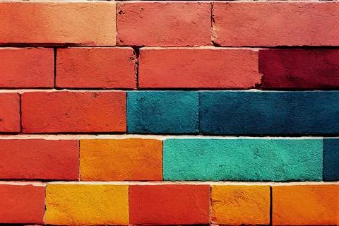 3D render of multi-colored bricks wall texture abstract brick background. Stock Illustration