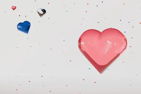 3d render of multi colored hearts and shiny confetti Stock Illustration
