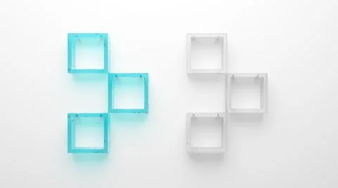 3d render Multi-colored, square shelves for books and things on a white Stock Illustration