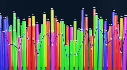 3d render. Multicolor bars, counters and graph. Beautiful 3d background for Ilustración de archivo