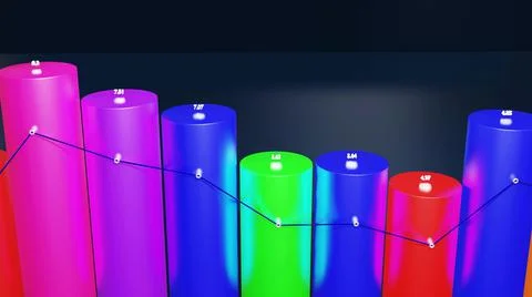 3d render. Multicolor bars, counters and graph. Beautiful 3d background for Ilustración de archivo