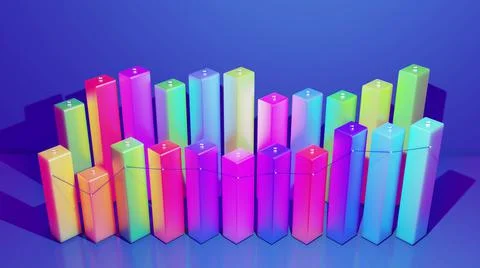 3d render. Multicolor bars, counters and graph. Beautiful 3d background for Ilustración de archivo