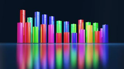 3d render. Multicolor bars, counters and graph. Beautiful 3d background for Stock Illustration