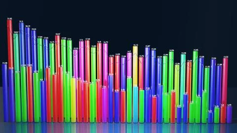 3d render. Multicolor bars, counters and graph. Beautiful 3d background for Ilustración de archivo