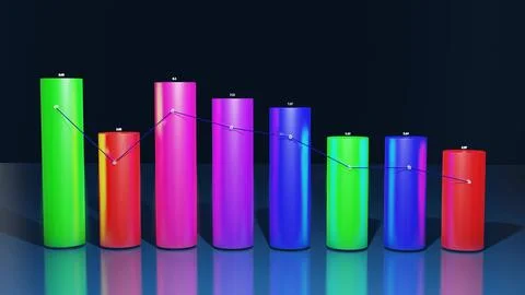 3d render. Multicolor bars, counters and graph. Beautiful 3d background for Ilustración de archivo